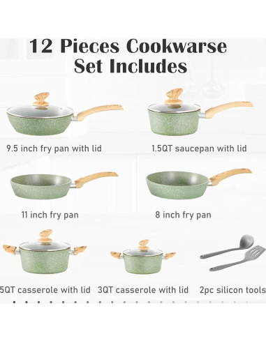 Juego de Ollas y Sartenes DishDelight 12 Piezas Antiadherente