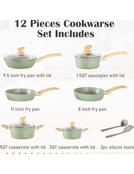 Juego de Ollas y Sartenes DishDelight 12 Piezas Antiadherente