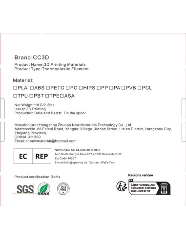 Filamento PLA Multicolor CC3D Silk Rainbow 1.75mm 1KG