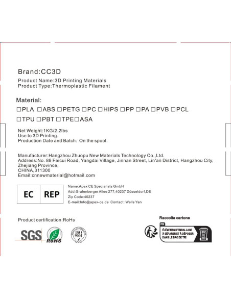 Filamento PLA Multicolor CC3D Silk Rainbow 1.75mm 1KG