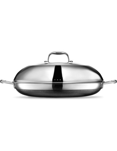 Sartén Antiadherente HexClad 35.56 cm con Tapa Acero Inoxidable