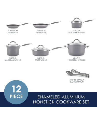 Juego de Ollas y Sartenes Rachael Ray Cucina 12 Piezas Gris