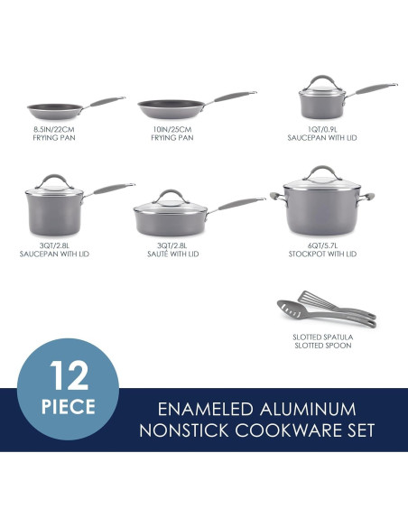 Juego de Ollas y Sartenes Rachael Ray Cucina 12 Piezas Gris