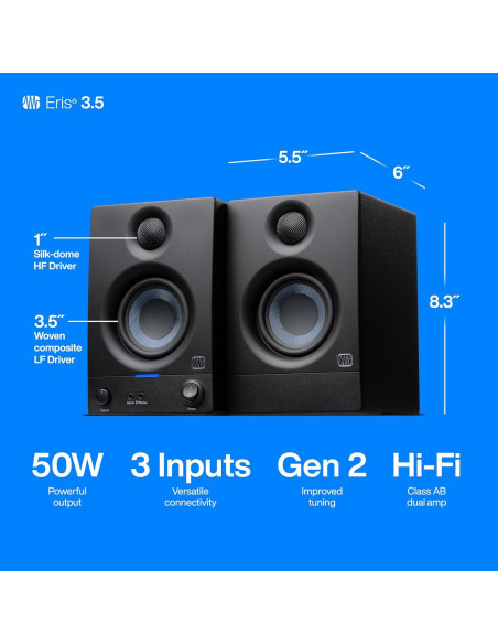 Monitores de Estudio PreSonus Eris 3.5 - 50W, 2 Unidades
