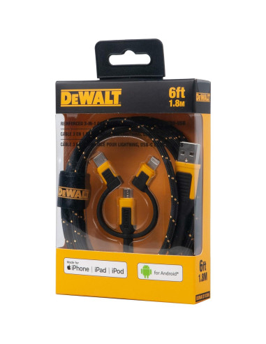 Cable DEWALT 3-en-1 Reforzado 182 cm Carga Universal