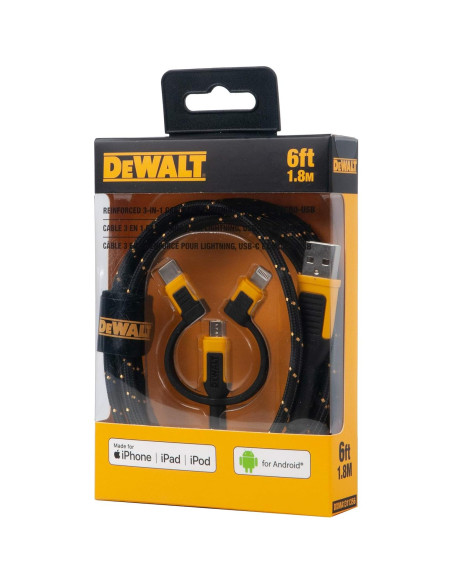 Cable DEWALT 3-en-1 Reforzado 182 cm Carga Universal Cable DEWALT 3-en-1 Reforzado 182 cm Carga Universal