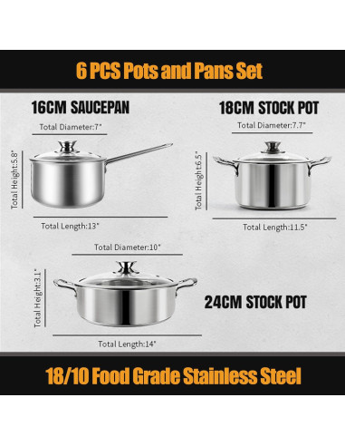 Juego de ollas Aufranc 6 piezas acero inoxidable antiadherente
