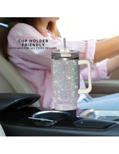 Taza Aislada 1200ml CuteOlivia con Strass y Asa Blanca