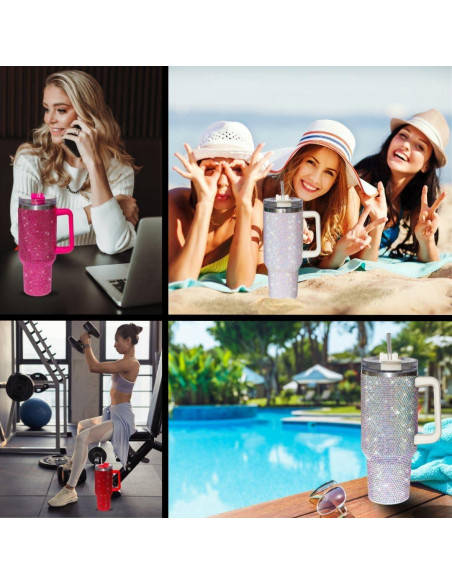 Taza Aislada 1200ml CuteOlivia con Strass y Asa Blanca