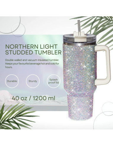 Taza Aislada 1200ml CuteOlivia con Strass y Asa Blanca