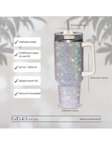 Taza Aislada 1200ml CuteOlivia con Strass y Asa Blanca