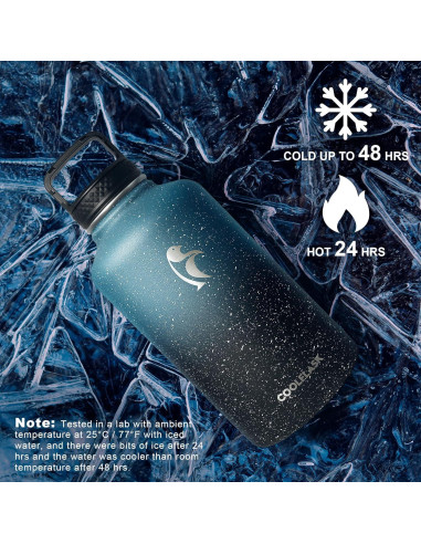 Botella de Agua Aislada Coolflask 1.89L Turquesa con 3 Tapas