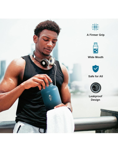 Botella de Agua Aislada Coolflask 1.89L Turquesa con 3 Tapas