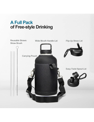 Botella de Agua Aislada Coolflask 1.89L Turquesa con 3 Tapas