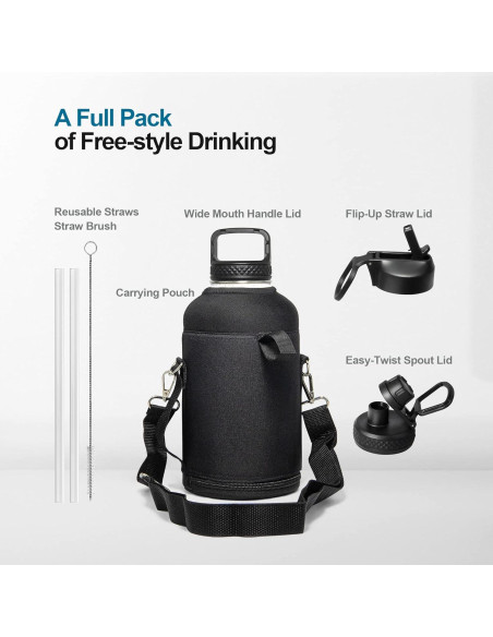 Botella de Agua Aislada Coolflask 1.89L Turquesa con 3 Tapas