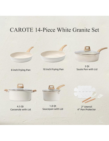 Juego de 14 Piezas de Ollas y Sartenes CAROTE Antiadherentes