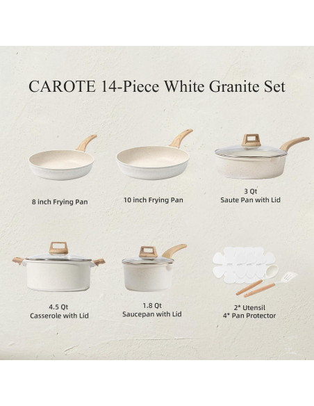 Juego de 14 Piezas de Ollas y Sartenes CAROTE Antiadherentes