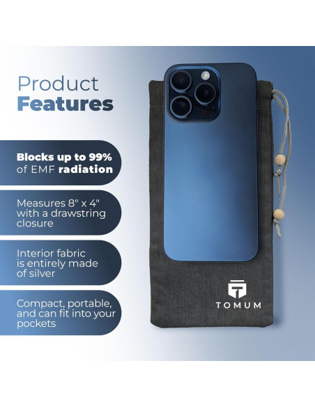 Funda Anti EMF TOMUM para Smartphone - Bolsa Negra 20cm
