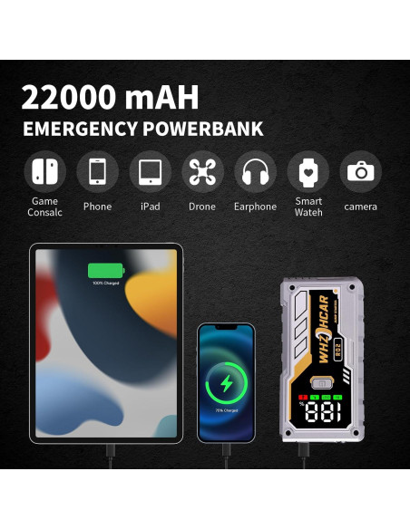 Arrancador de Batería WHZOHCAR R02 5000A 12V Carga Rápida Arrancador de Batería WHZOHCAR R02 5000A 12V Carga Rápida