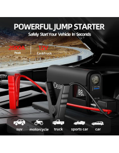 IDEAPLAY J10 Arrancador de Batería 2000A 12V con Linterna LED 2