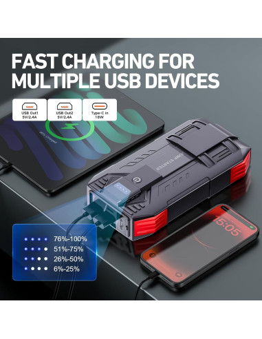 Arrancador de Batería Tstiti C20 4000A 12V USB LED