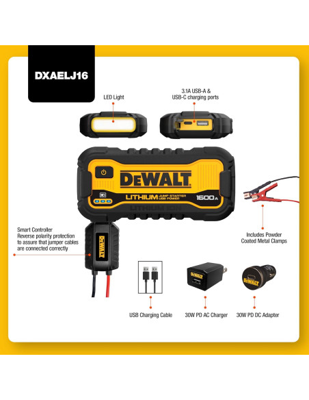 Arrancador DeWalt DXAELJ16 1600A Batería USB Portátil