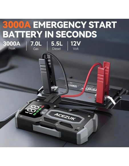 Arrancador de Coche ACEZUK M01 3000A 12V con Pantalla LED