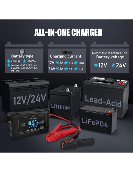Cargador de Batería Inteligente ZHIHIUI 12V 20A 24V 10A
