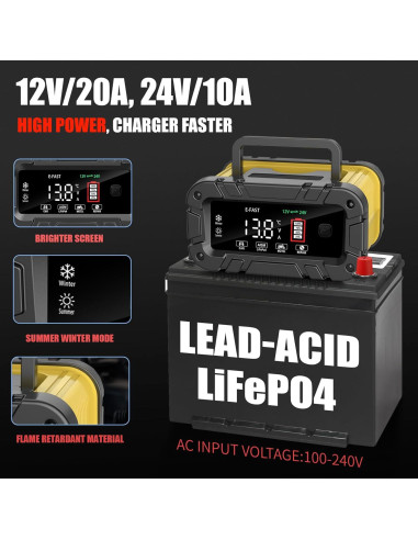 Cargador E-FAST 20A 12/24V Automático para Baterías