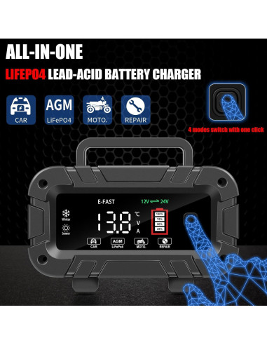 Cargador E-FAST 20A 12/24V Automático para Baterías