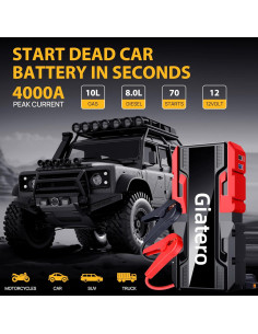Arrancador de Coche Giatero 4000A 12V con Linterna LED 2