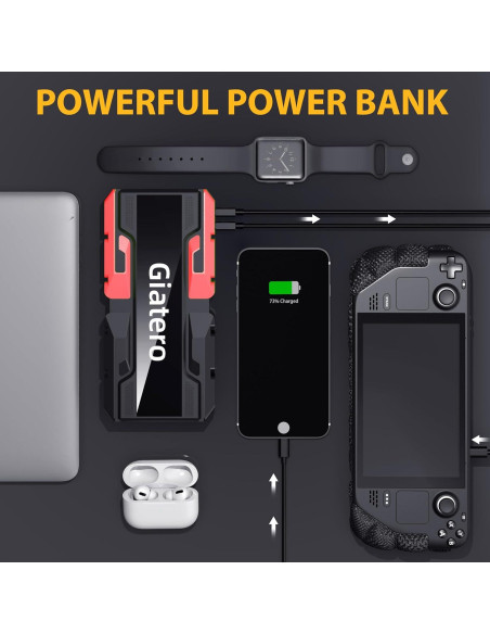 Arrancador de Coche Giatero 4000A 12V con Linterna LED