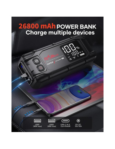 Arrancador de Batería FLYLINKTECH BD10 8000A 26800mAh 12V