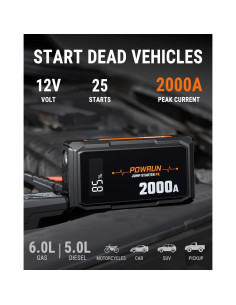 Arrancador Powrun P-X 2000A Portátil para Autos y Motos 2