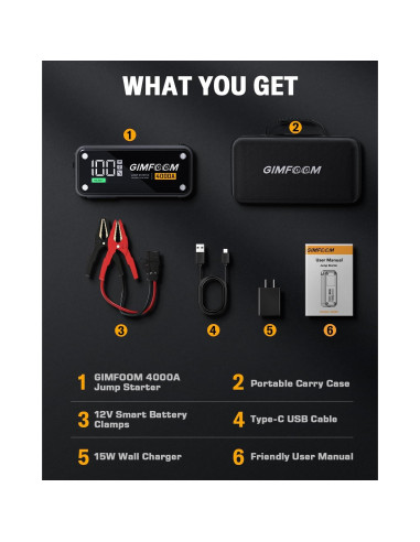 Arrancador de Salto GIMFOOM S4000 4000A 12V Pantalla LCD