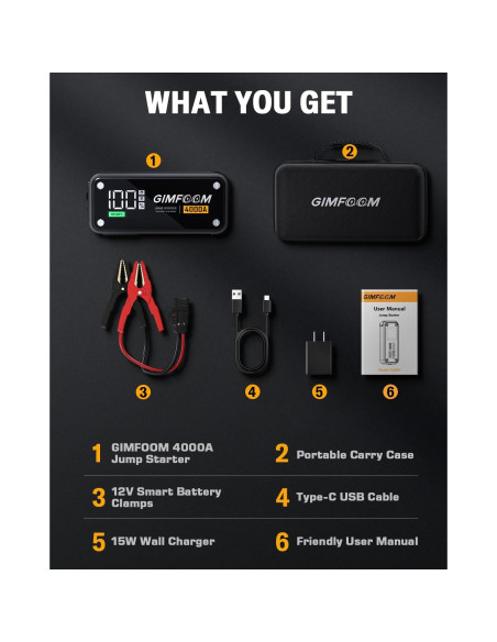 Arrancador de Salto GIMFOOM S4000 4000A 12V Pantalla LCD