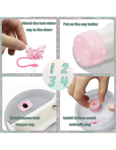 Juego de Accesorios 8PCS para Stanley Cup 30oz 40oz Rosa A