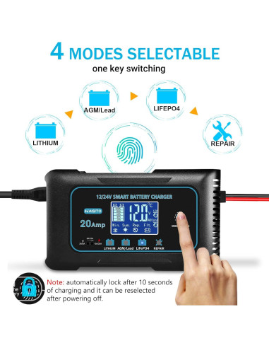 Cargador de Batería Haisito EF-20 20A 12V/24V Litio/Plomo