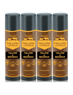 Bálsamo Labial Untamed Organics | 100% Sebo Puro y Cera Orgánica | Hidratante para Labios Secos | Paquete de 4