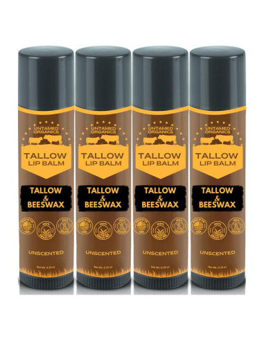 Bálsamo Labial Untamed Organics | 100% Sebo Puro y Cera Orgánica | Hidratante para Labios Secos | Paquete de 4