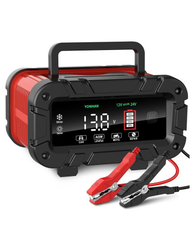 Cargador de Batería YONHAN 12V/24V 10A con Pantalla Grande