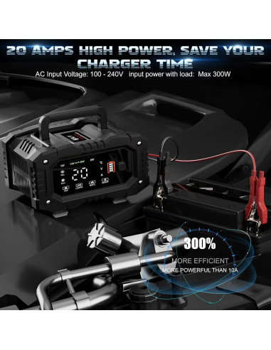 Cargador de Batería ABLY 20A 12V/24V Automático con LCD