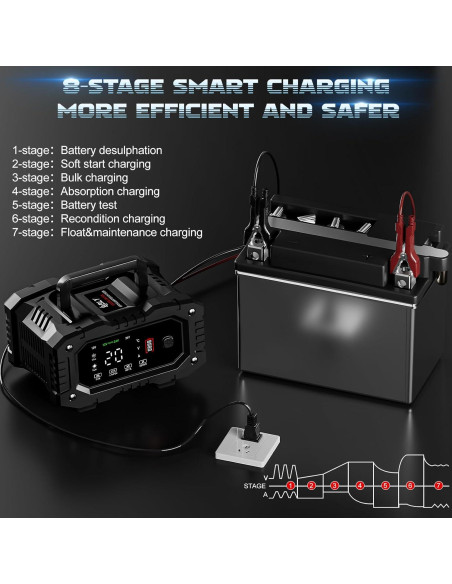 Cargador de Batería ABLY 20A 12V/24V Automático con LCD