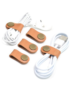 Organizador de Cables CAILLU de Cuero Marrón Claro - 5 Piezas
