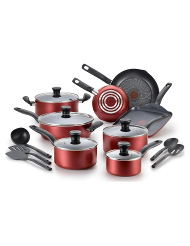 Juego de cocina T-fal Initiatives 18 piezas rojo antiadherente