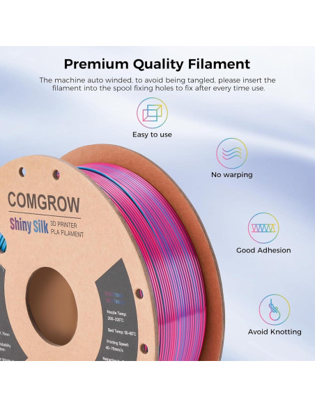 Filamento 3D Comgrow Silk PLA 1.75mm Tri-Colores 1Kg