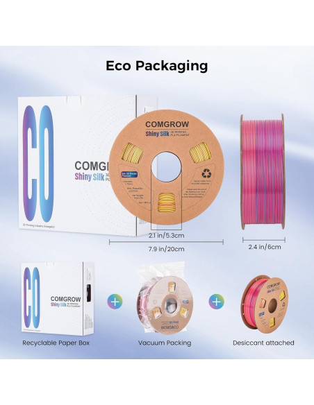 Filamento 3D Comgrow Silk PLA 1.75mm Tri-Colores 1Kg