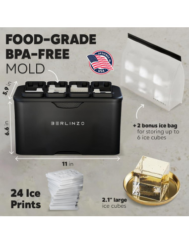Molde de Hielo Claro Berlinzo - 8 Cubos de 5,08 cm