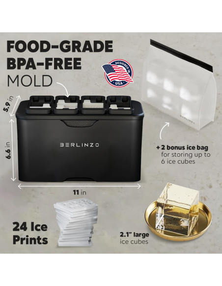 Molde de Hielo Claro Berlinzo - 8 Cubos de 5,08 cm