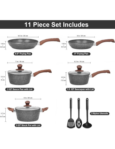 Juego de Ollas y Sartenes M MELENTA 11 Piezas Antiadherente
